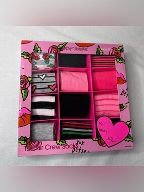 Betsey Johnson Pink & Black Women's 12-Pair Crew Sock Gift Set
